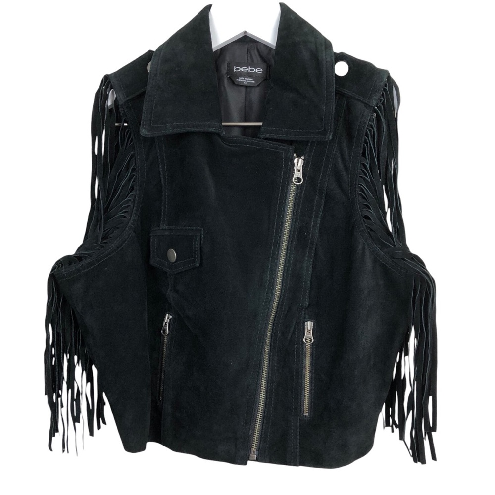 Bebe Black Suede Vest with Fringe